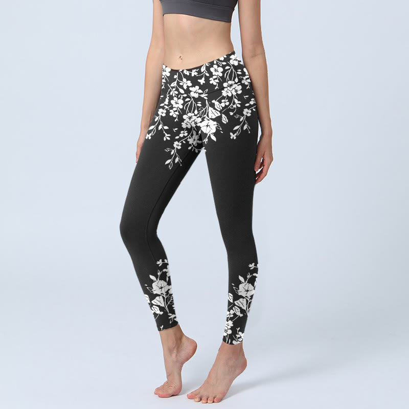 Buddha Stones Wunderschöne Leggings im minimalistischen Stil mit Blumenmuster – die perfekte Sport- und Yogahose für Damen. - Schwarz - US18, UK/AU22, EU50 (4XL) - image 0