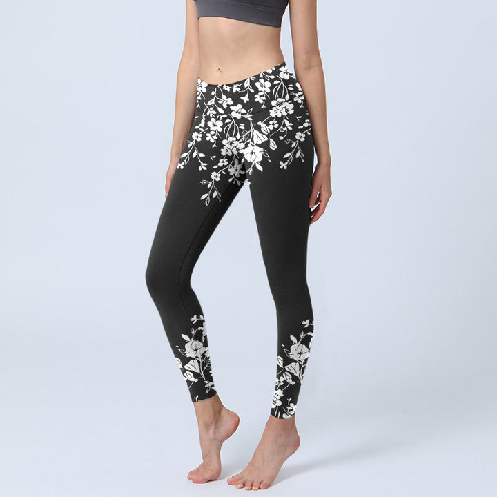Buddha Stones Wunderschöne Leggings im minimalistischen Stil mit Blumenmuster – die perfekte Sport- und Yogahose für Damen. - Schwarz - US18, UK/AU22, EU50 (4XL) - image 0