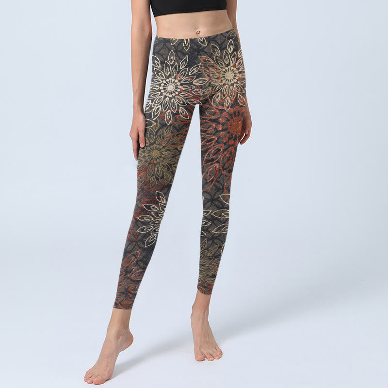 Buddha Stones Leggings mit symmetrischem Retro-Blumenmuster, Yogahose für Damen - image 5