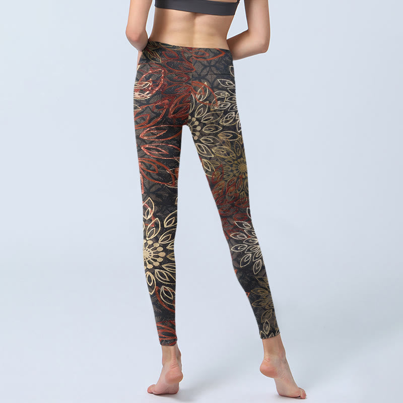 Buddha Stones Leggings mit symmetrischem Retro-Blumenmuster, Yogahose für Damen - image 6