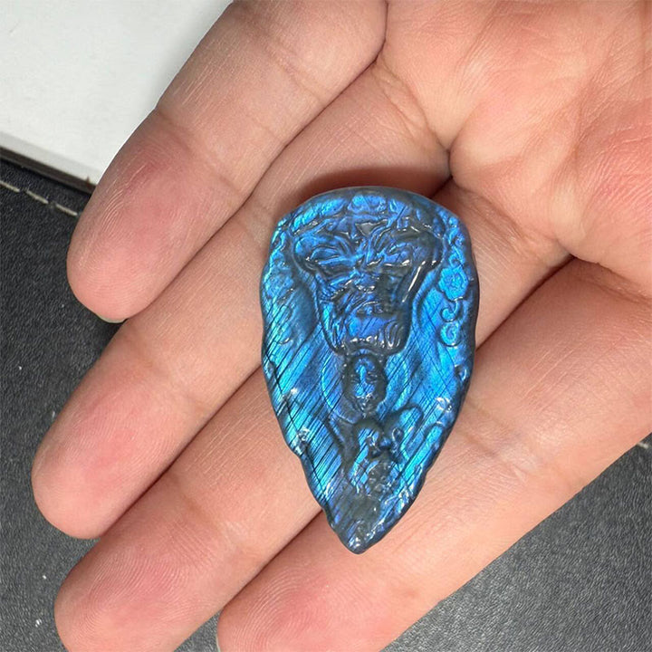 Buddha Stones Buddha-Figur aus natürlichem Labradorit in Tropfenform, graviert, Heilstatue, Heimdekoration - image 9