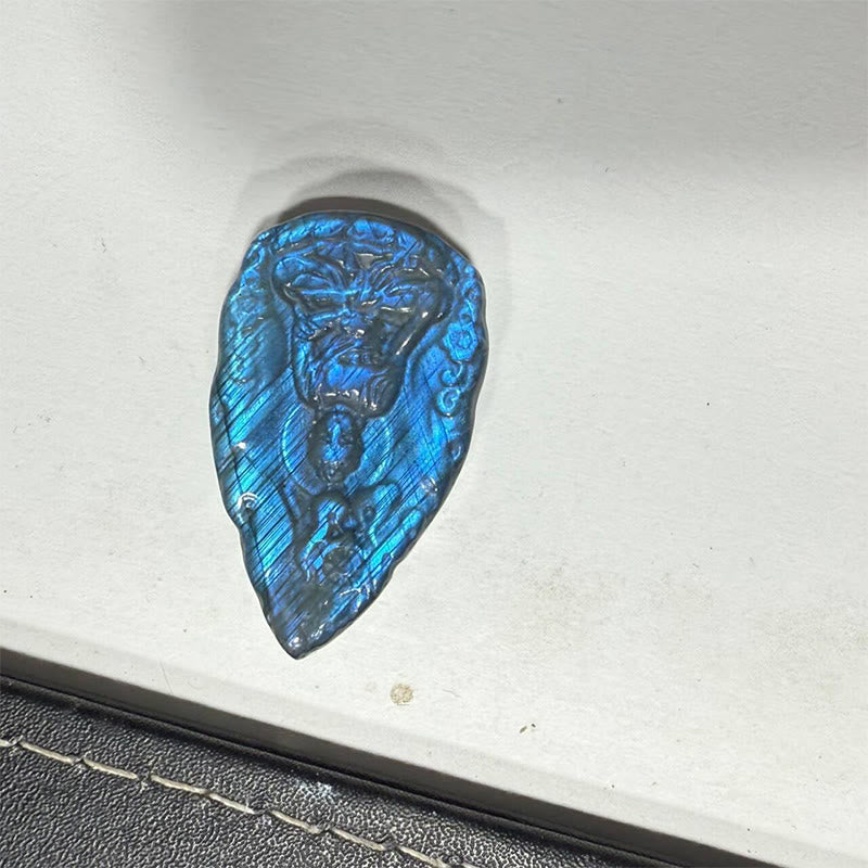 Buddha Stones Buddha-Figur aus natürlichem Labradorit in Tropfenform, graviert, Heilstatue, Heimdekoration - image 11