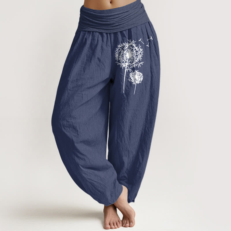 Buddha Stones Haremshose aus reiner Baumwolle im minimalistischen Stil mit Löwenzahnmuster und elastischem Bund für Damen - Dunkelschieferblau - US16, UK/AU20, EU48 (3XL) - image 8