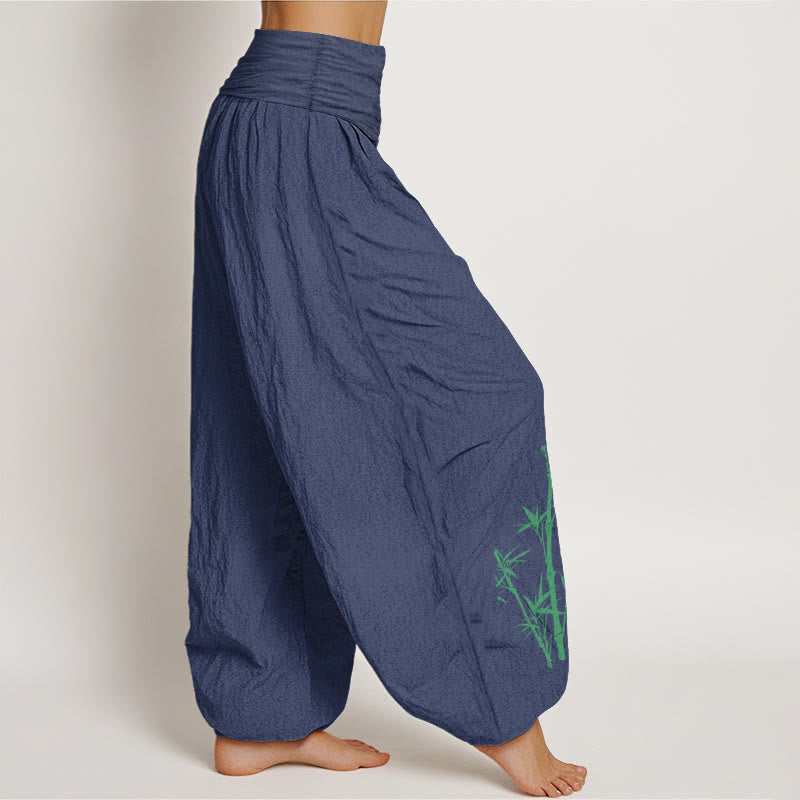 Buddha Stones Elegante Haremshose aus reiner Baumwolle mit Sonnenkranich- und Bambusmuster, elastischer Bund für Damen - image 10