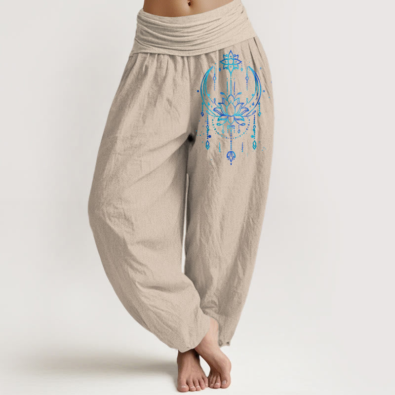 Buddha Stones Elegante Haremshose aus reiner Baumwolle mit Lotusmuster und elastischem Bund für Damen - Bräunen - US16, UK/AU20, EU48 (3XL) - image 11