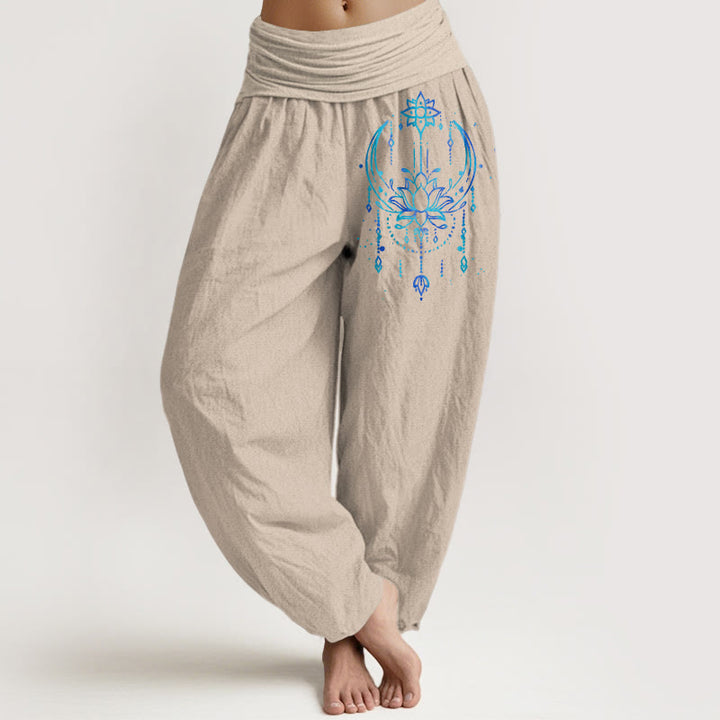 Buddha Stones Elegante Haremshose aus reiner Baumwolle mit Lotusmuster und elastischem Bund für Damen - Bräunen - US16, UK/AU20, EU48 (3XL) - image 11
