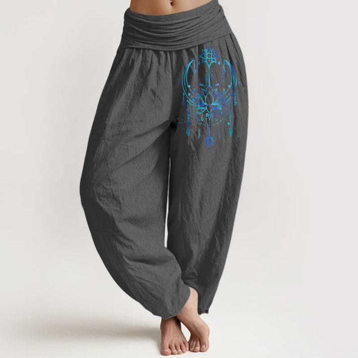 Buddha Stones Elegante Haremshose aus reiner Baumwolle mit Lotusmuster und elastischem Bund für Damen - DimGray - US16, UK/AU20, EU48 (3XL) - image 8