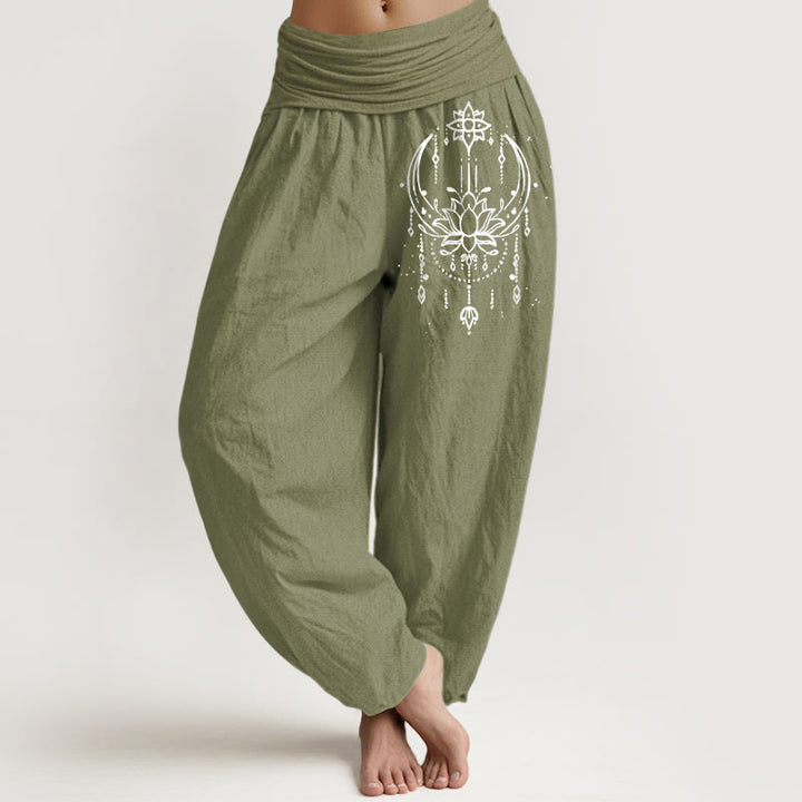 Buddha Stones Elegante Haremshose aus reiner Baumwolle mit Lotusmuster und elastischem Bund für Damen - Olivgrün - US16, UK/AU20, EU48 (3XL) - image 14