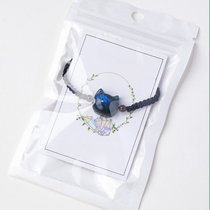 Buddha Stones Niedliches Armband mit Katzenkopf-Anhänger aus natürlichem Labradorit, Seil, Heil- und Veränderungsfunktion - image 8