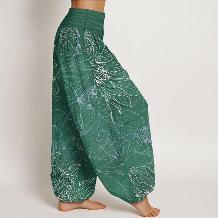 Buddha Stones Haremshose aus reiner Baumwolle im minimalistischen Stil mit Blumenmuster und elastischem Bund. - image 2