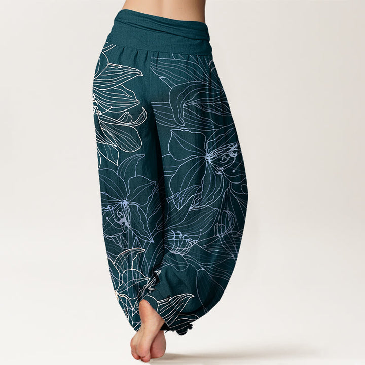 Buddha Stones Haremshose aus reiner Baumwolle im minimalistischen Stil mit Blumenmuster und elastischem Bund. - image 6