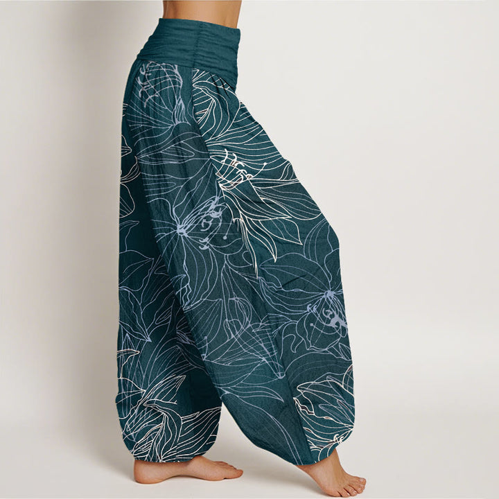 Buddha Stones Haremshose aus reiner Baumwolle im minimalistischen Stil mit Blumenmuster und elastischem Bund. - image 7