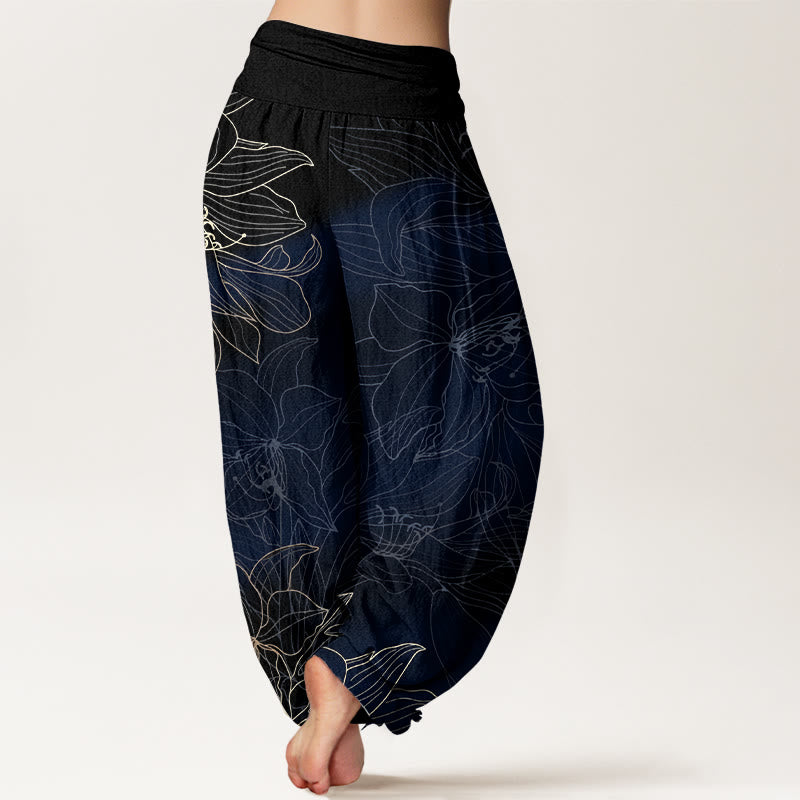 Buddha Stones Haremshose aus reiner Baumwolle im minimalistischen Stil mit Blumenmuster und elastischem Bund. - image 9