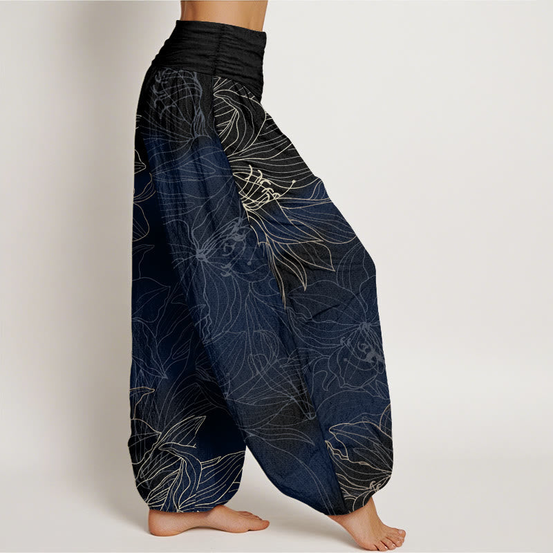 Buddha Stones Haremshose aus reiner Baumwolle im minimalistischen Stil mit Blumenmuster und elastischem Bund. - image 10