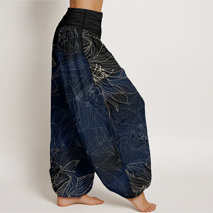 Buddha Stones Haremshose aus reiner Baumwolle im minimalistischen Stil mit Blumenmuster und elastischem Bund. - image 10