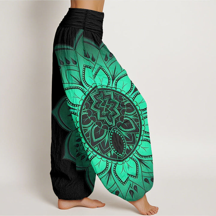 Buddha Stones Haremshose aus Baumwolle mit symmetrischem Mandala-Muster und elastischem Bund für Damen - image 2