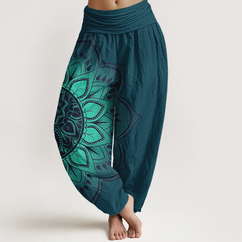 Buddha Stones Haremshose aus Baumwolle mit symmetrischem Mandala-Muster und elastischem Bund für Damen - Türkis - US16, UK/AU20, EU48 (3XL) - image 5