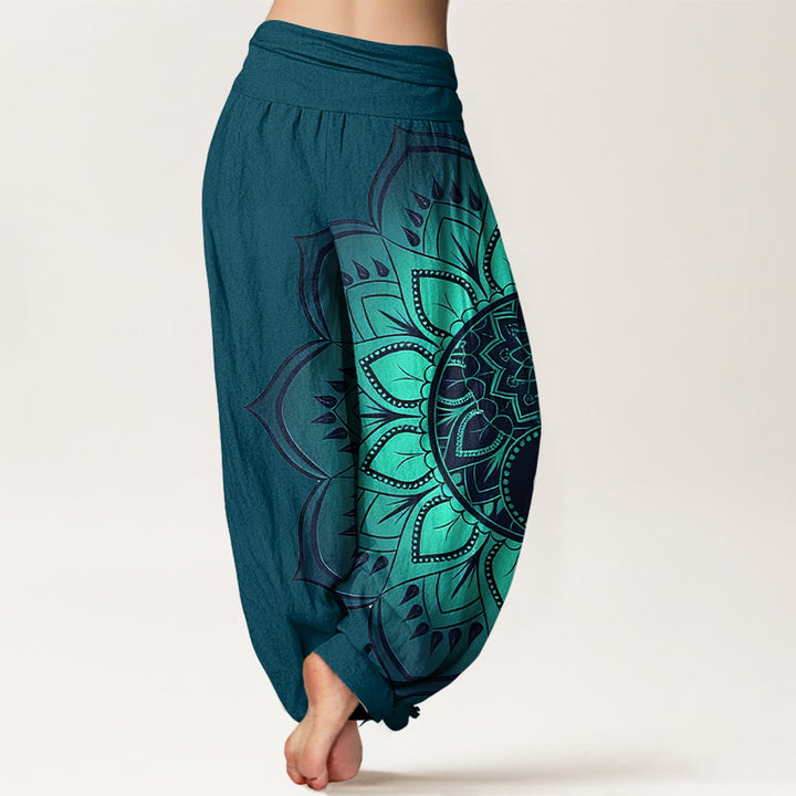 Buddha Stones Haremshose aus Baumwolle mit symmetrischem Mandala-Muster und elastischem Bund für Damen - image 6