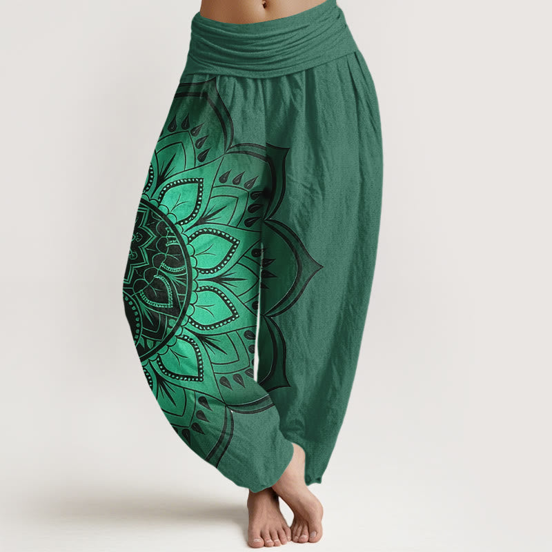 Buddha Stones Haremshose aus Baumwolle mit symmetrischem Mandala-Muster und elastischem Bund für Damen - SeaGreen - US16, UK/AU20, EU48 (3XL) - image 8