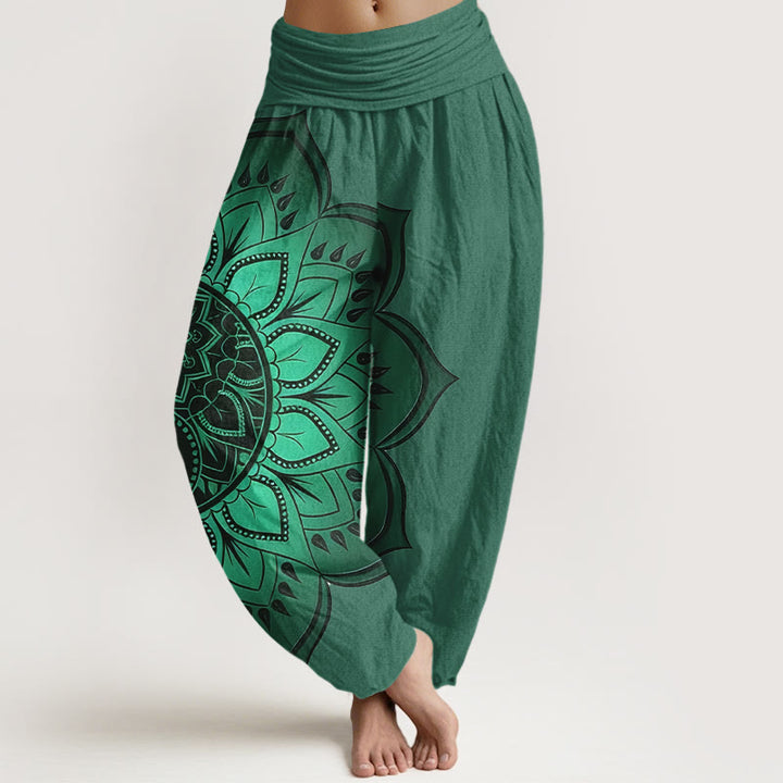 Buddha Stones Haremshose aus Baumwolle mit symmetrischem Mandala-Muster und elastischem Bund für Damen - SeaGreen - US16, UK/AU20, EU48 (3XL) - image 8