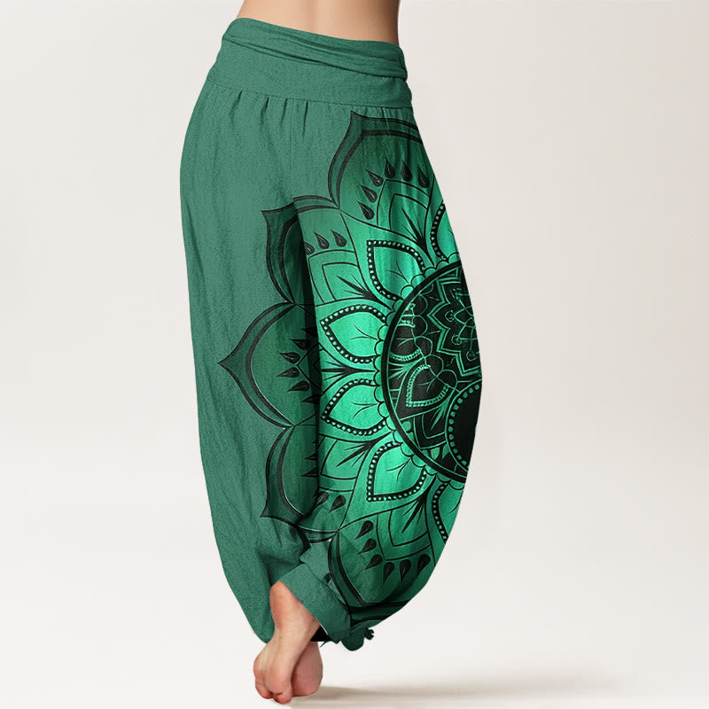 Buddha Stones Haremshose aus Baumwolle mit symmetrischem Mandala-Muster und elastischem Bund für Damen - image 9
