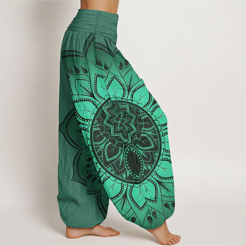 Buddha Stones Haremshose aus Baumwolle mit symmetrischem Mandala-Muster und elastischem Bund für Damen - image 10