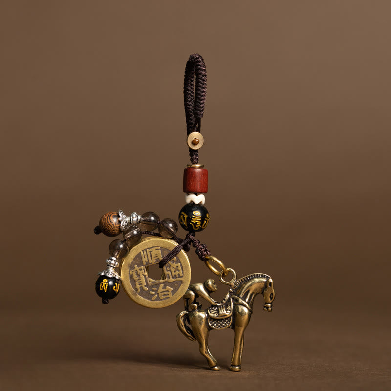 Buddha Stones Fünf-Kaiser-Münzen aus Kupfer und Messing zum Jahr des Pferdes – Om Mani Padme Hum Schutz-Schlüsselanhänger - Affe Om Mani Padme Hum Pferd (Größe: 36*31 mm) - image 4