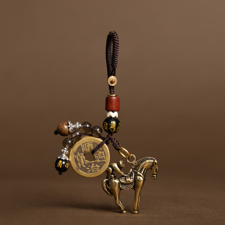 Buddha Stones Fünf-Kaiser-Münzen aus Kupfer und Messing zum Jahr des Pferdes – Om Mani Padme Hum Schutz-Schlüsselanhänger - Affe Om Mani Padme Hum Pferd (Größe: 36*31 mm) - image 4