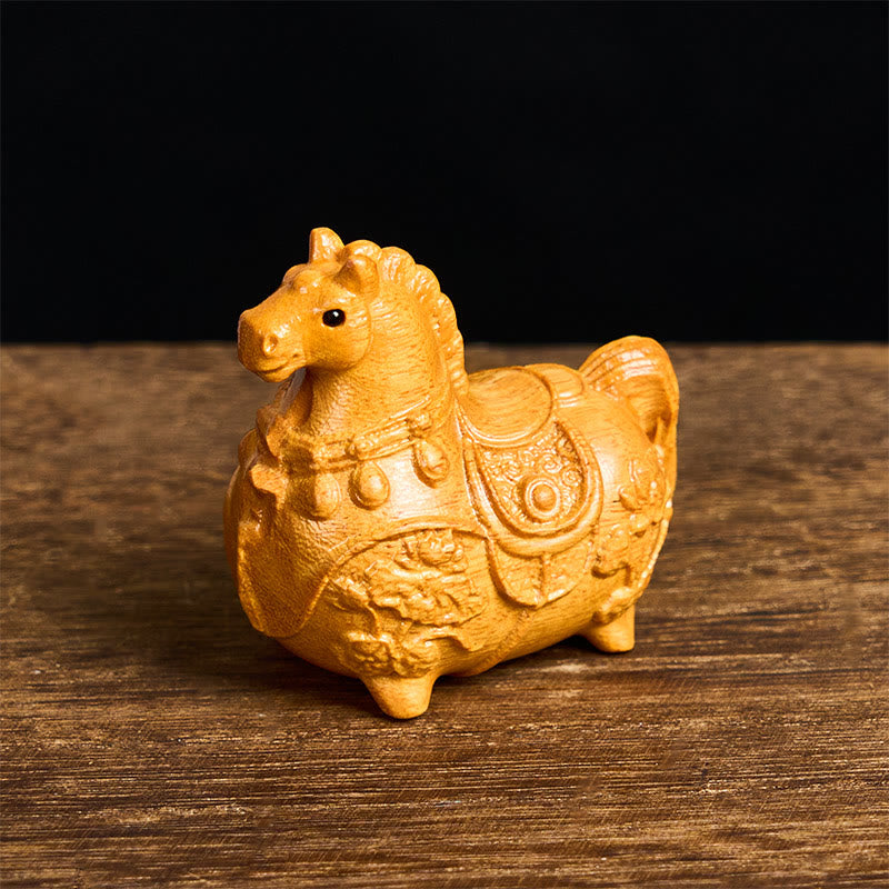 Buddha Stones Mini-Dekoration „Jahr des Pferdes“ aus Lotus, Ebenholz, Lindenholz und grünem Sandelholz, 5,5 x 5 x 3,2 cm - Lindenholz, ca. 5,5 x 5 x 3,2 cm - image 0