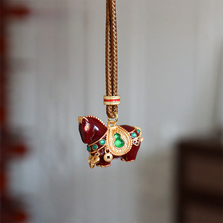 Buddha Stones Halskettenanhänger aus Kupfer und Messing mit dem Motiv des Jahres des Pferdes - Braunes Pferd - image 0