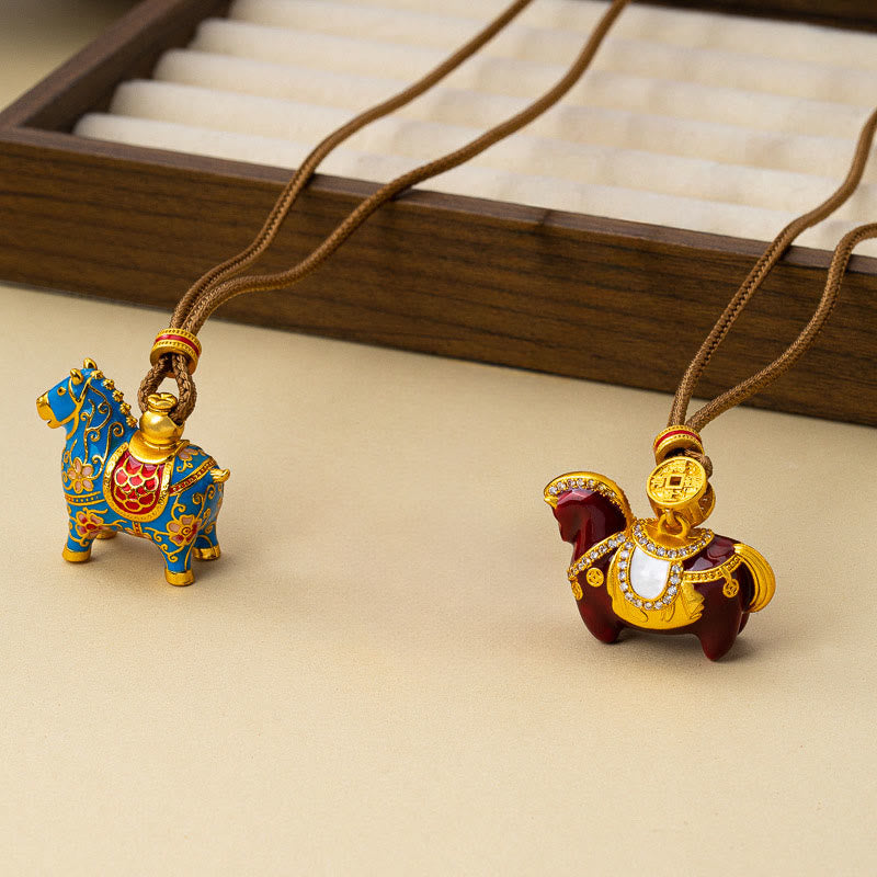 Buddha Stones Kupfer-Halskette mit Anhängern im Stil des Jahres des Pferdes - image 3