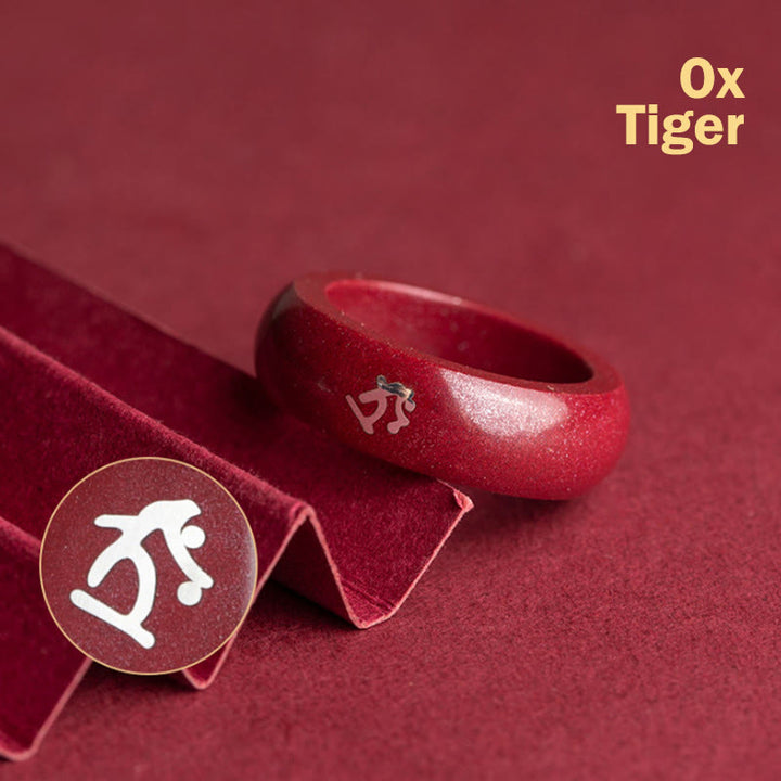Buddha Stones Chinesischer Tierkreiszeichen-Jahr des Pferdes Zinnober-Segensring - Zinnober Ochse Tiger - 22 mm - image 4
