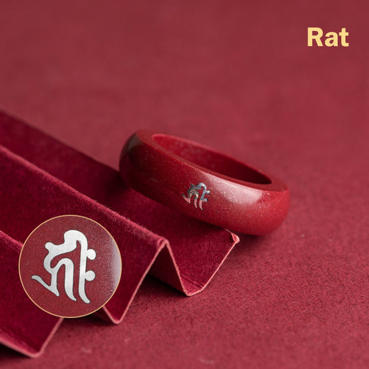 Buddha Stones Chinesischer Tierkreiszeichen-Jahr des Pferdes Zinnober-Segensring - Zinnoberratte - 22 mm - image 3