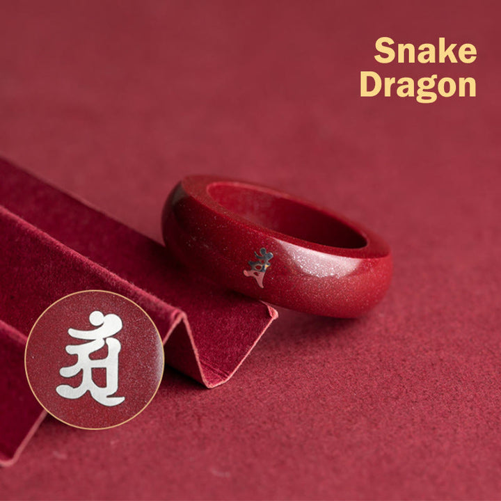 Buddha Stones Chinesischer Tierkreiszeichen-Jahr des Pferdes Zinnober-Segensring - Zinnoberdrachenschlange - 22 mm - image 12