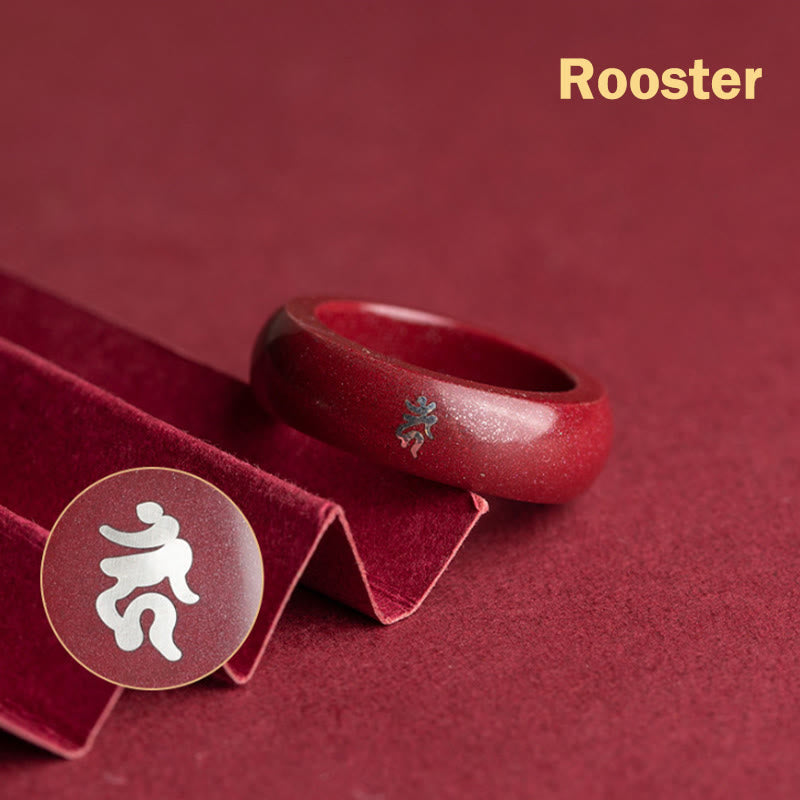 Buddha Stones Chinesischer Tierkreiszeichen-Jahr des Pferdes Zinnober-Segensring - Zinnoberhahn - 22 mm - image 19