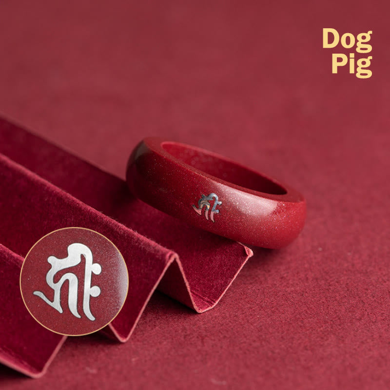 Buddha Stones Chinesischer Tierkreiszeichen-Jahr des Pferdes Zinnober-Segensring - Zinnober Hund Schwein - 22 mm - image 20