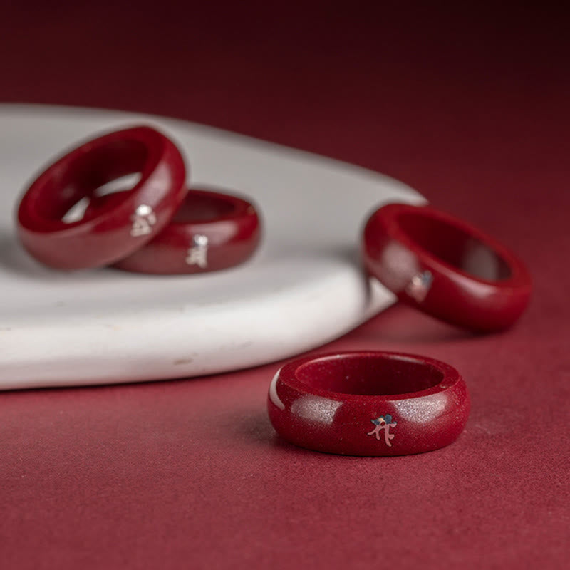 Buddha Stones Chinesischer Tierkreiszeichen-Jahr des Pferdes Zinnober-Segensring - image 21