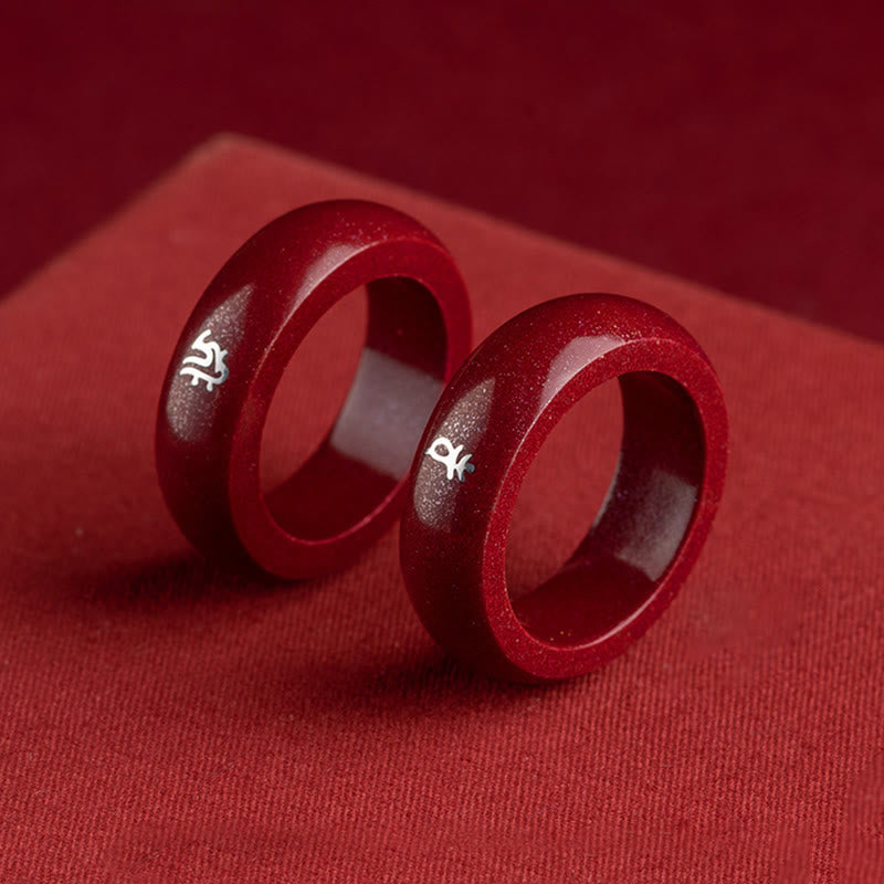 Buddha Stones Chinesischer Tierkreiszeichen-Jahr des Pferdes Zinnober-Segensring - image 27