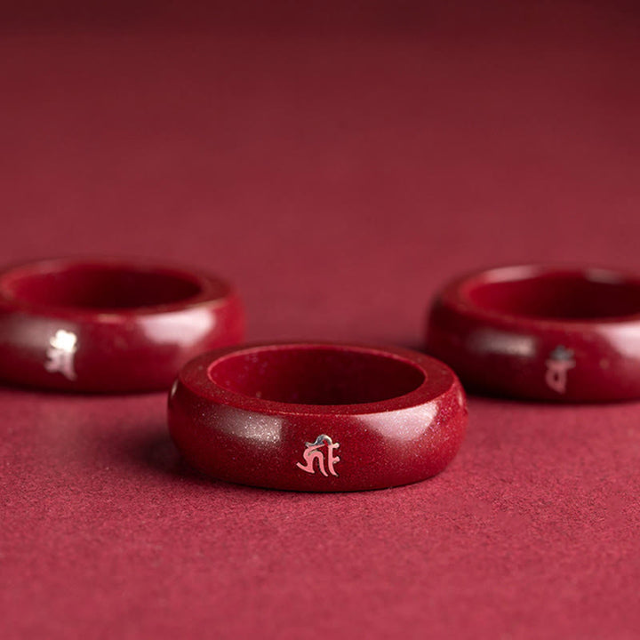 Buddha Stones Chinesischer Tierkreiszeichen-Jahr des Pferdes Zinnober-Segensring - image 22