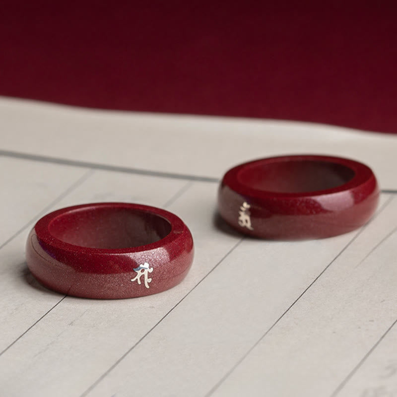 Buddha Stones Chinesischer Tierkreiszeichen-Jahr des Pferdes Zinnober-Segensring - image 23