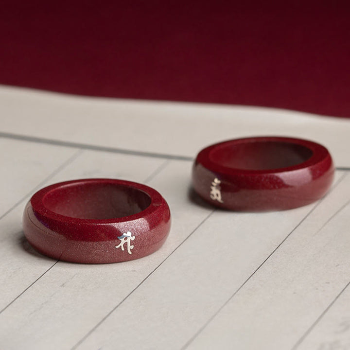 Buddha Stones Chinesischer Tierkreiszeichen-Jahr des Pferdes Zinnober-Segensring - image 23