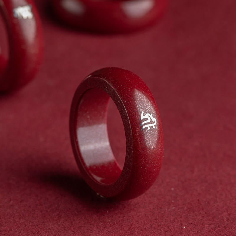 Buddha Stones Chinesischer Tierkreiszeichen-Jahr des Pferdes Zinnober-Segensring - image 1
