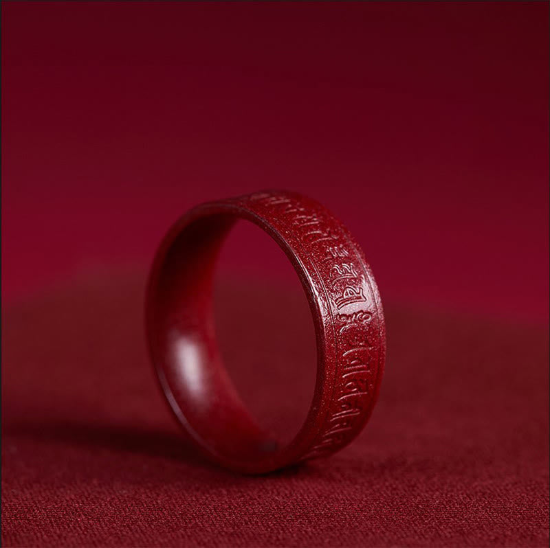 Buddha Stones Zinnober Om Mani Padme Hum Herz Sutra Segensring - Cinnabar Om Mani Padme Hum - 21 mm - image 0