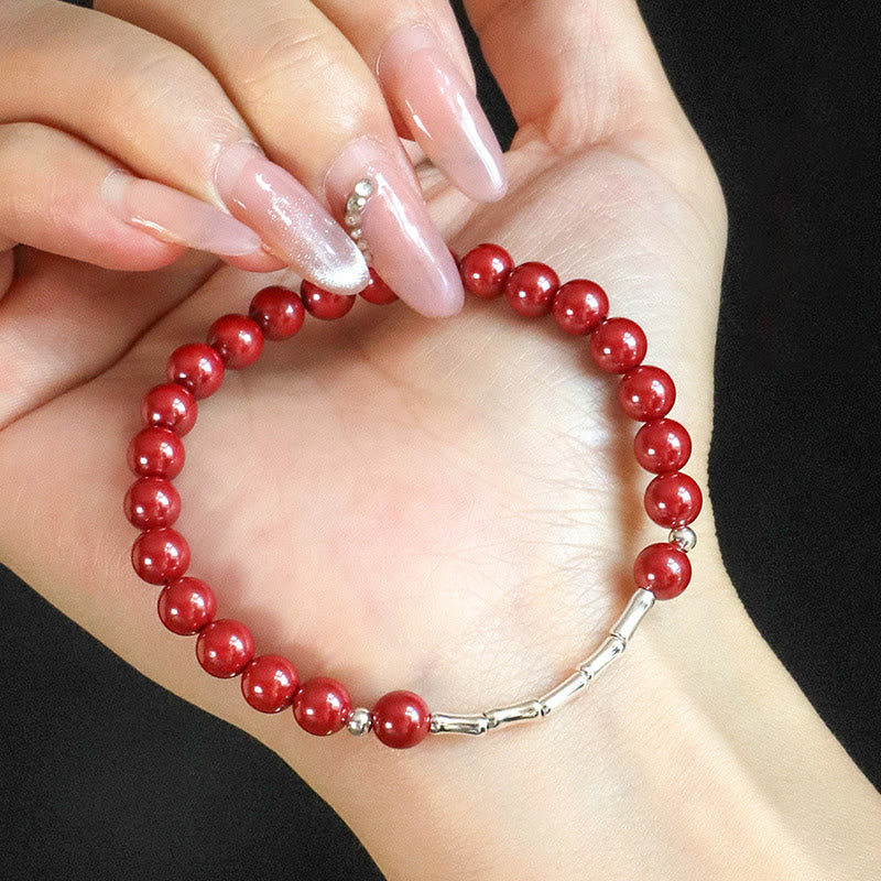 Buddha Stones Armband aus 925er Sterlingsilber mit Zinnoberrot-Motiv – für ruhige Konzentration - image 0