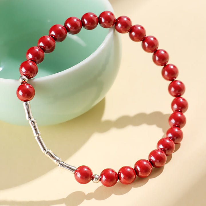 Buddha Stones Armband aus 925er Sterlingsilber mit Zinnoberrot-Motiv – für ruhige Konzentration - Rote Zinnoberperle, 6 mm (Handgelenkumfang: 14-15 cm) - image 7