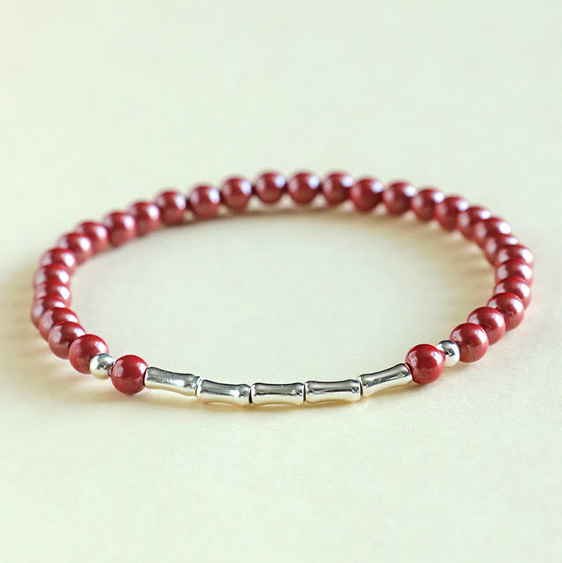 Buddha Stones Armband aus 925er Sterlingsilber mit Zinnoberrot-Motiv – für ruhige Konzentration - Rote Zinnoberperle, 4 mm (Handgelenkumfang: 14-15 cm) - image 1