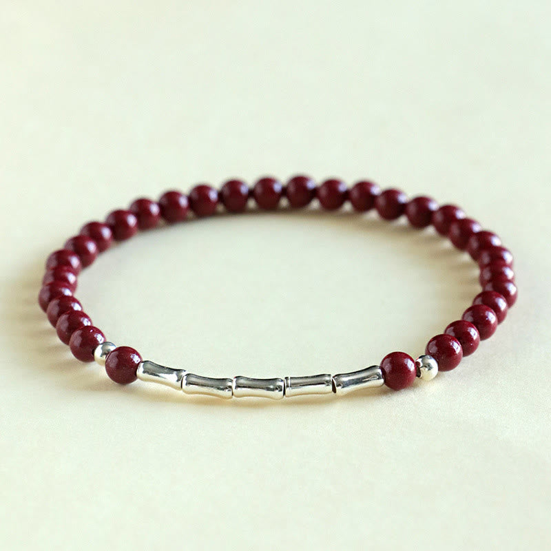 Buddha Stones Armband aus 925er Sterlingsilber mit Zinnoberrot-Motiv – für ruhige Konzentration - Zinnoberperle 4 mm (Handgelenkumfang: 14-15 cm) - image 2