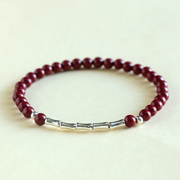 Buddha Stones Armband aus 925er Sterlingsilber mit Zinnoberrot-Motiv – für ruhige Konzentration - Zinnoberperle 4 mm (Handgelenkumfang: 14-15 cm) - image 2