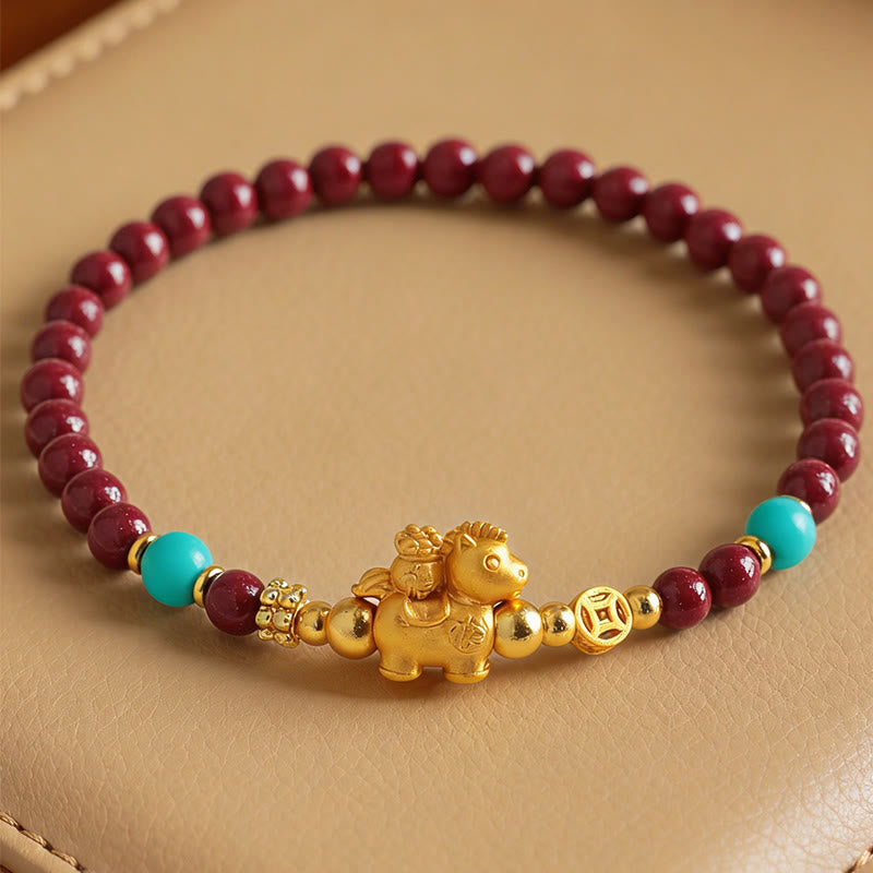 Buddha Stones Armband „Jahr des Pferdes“ mit Fu-Figur, Zinnoberrot, Ruhe - image 1