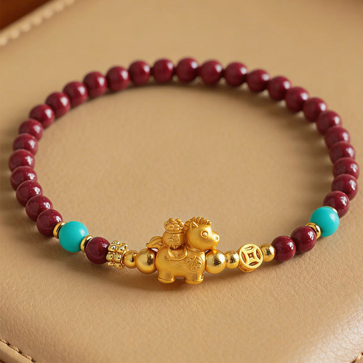 Buddha Stones Armband „Jahr des Pferdes“ mit Fu-Figur, Zinnoberrot, Ruhe - image 1